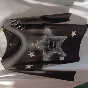 Zarga funky fun top/tunic, assymetrical hem, rhinestones & studs